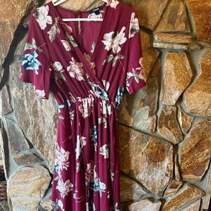 Floral Burgundy Wrap Dress